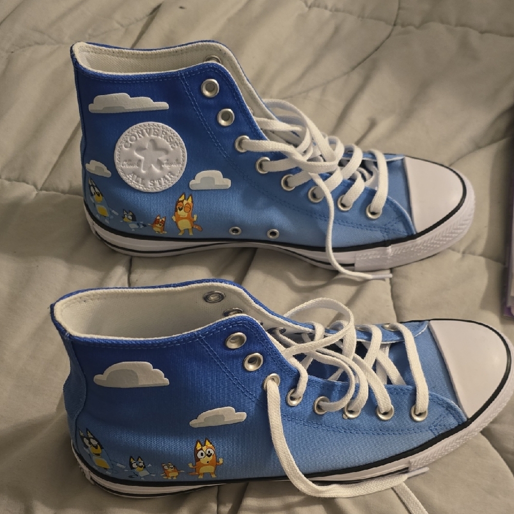 Converse Women Sky Blue High-Tops with Fun Characters